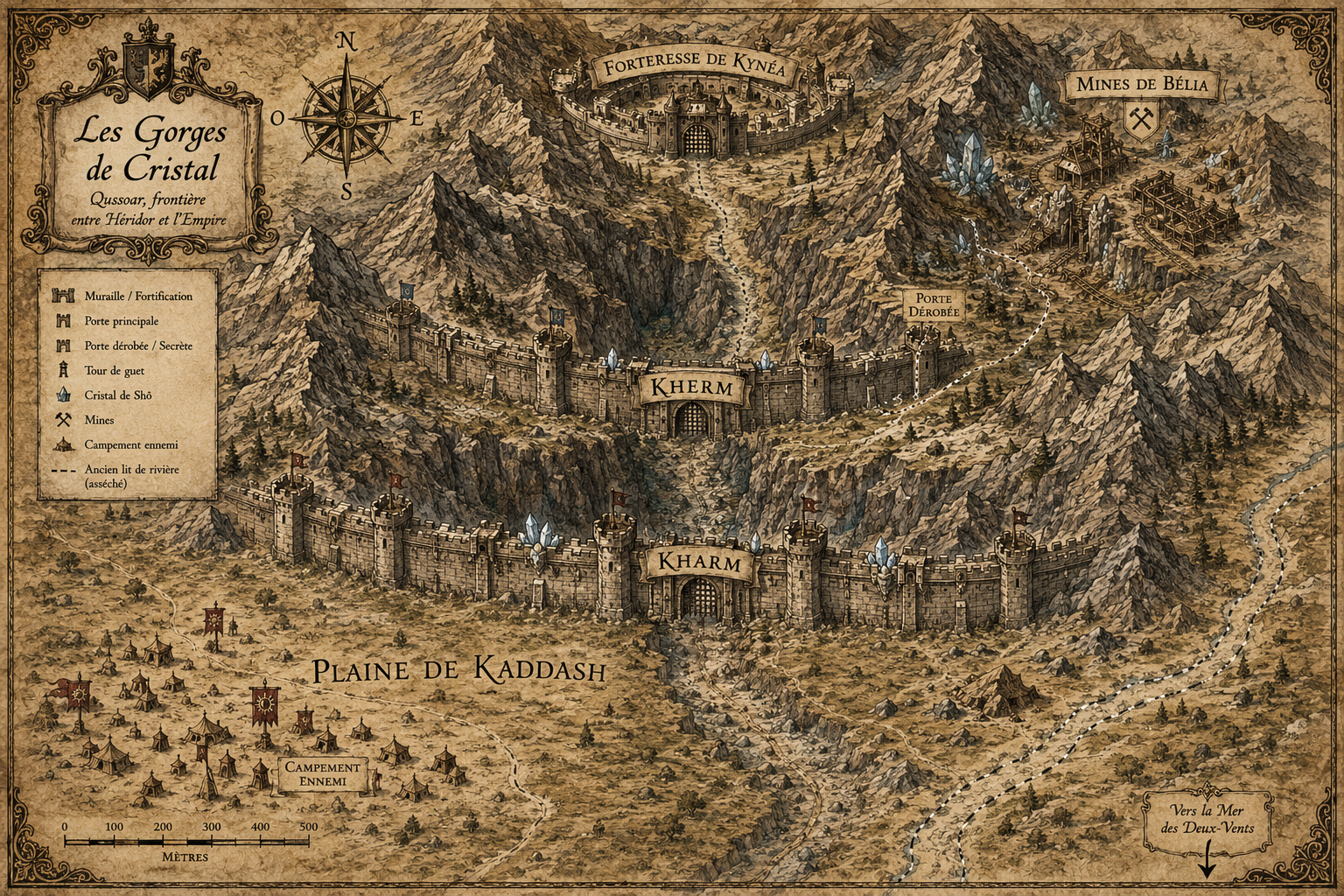 Carte des Gorges de Cristal — Kherm, Kharm, Plaine de Kaddash